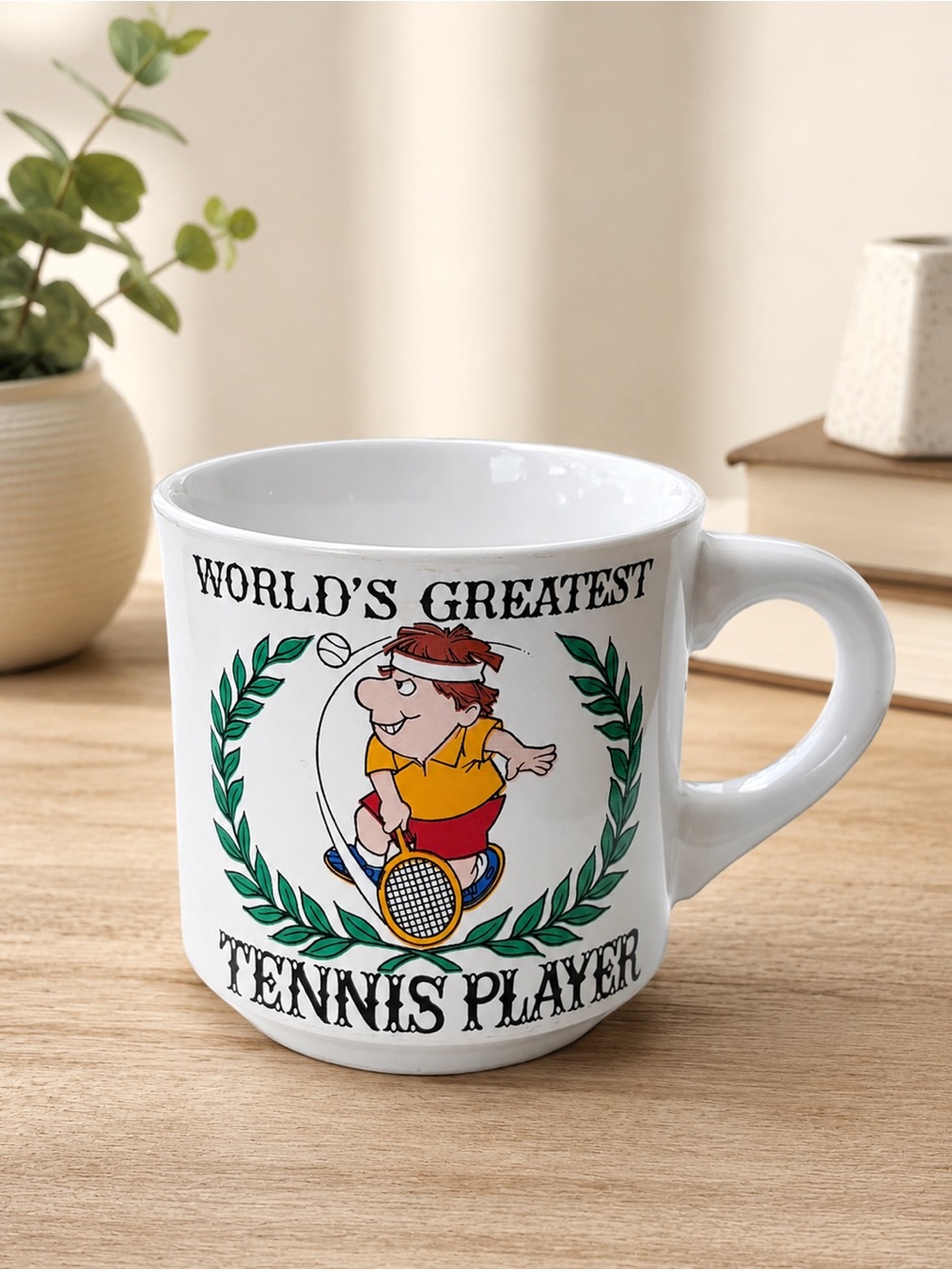 VTG Papel Worlds Greatest Tennis Player Coffee Mug Retro RARE Sports Gift Cup
